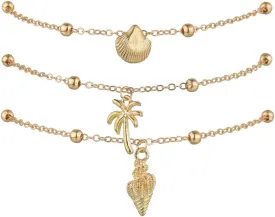 MXUHUI Boho Shell Anklet Bracelet Chain Gold Coconut Tree Ankle Conch Anklets Adjustable Handmade Beaded Chain Foot Jewelry Accessories for Women