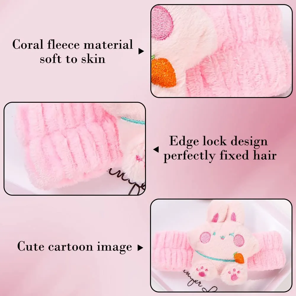 PERFECTSIGHT Kawaii Spa Headband Set, 2 Pack Cute Soft Coral Fleece Makeup and Skincare Headbands for Women and Girls' Face Washing and Facial Care