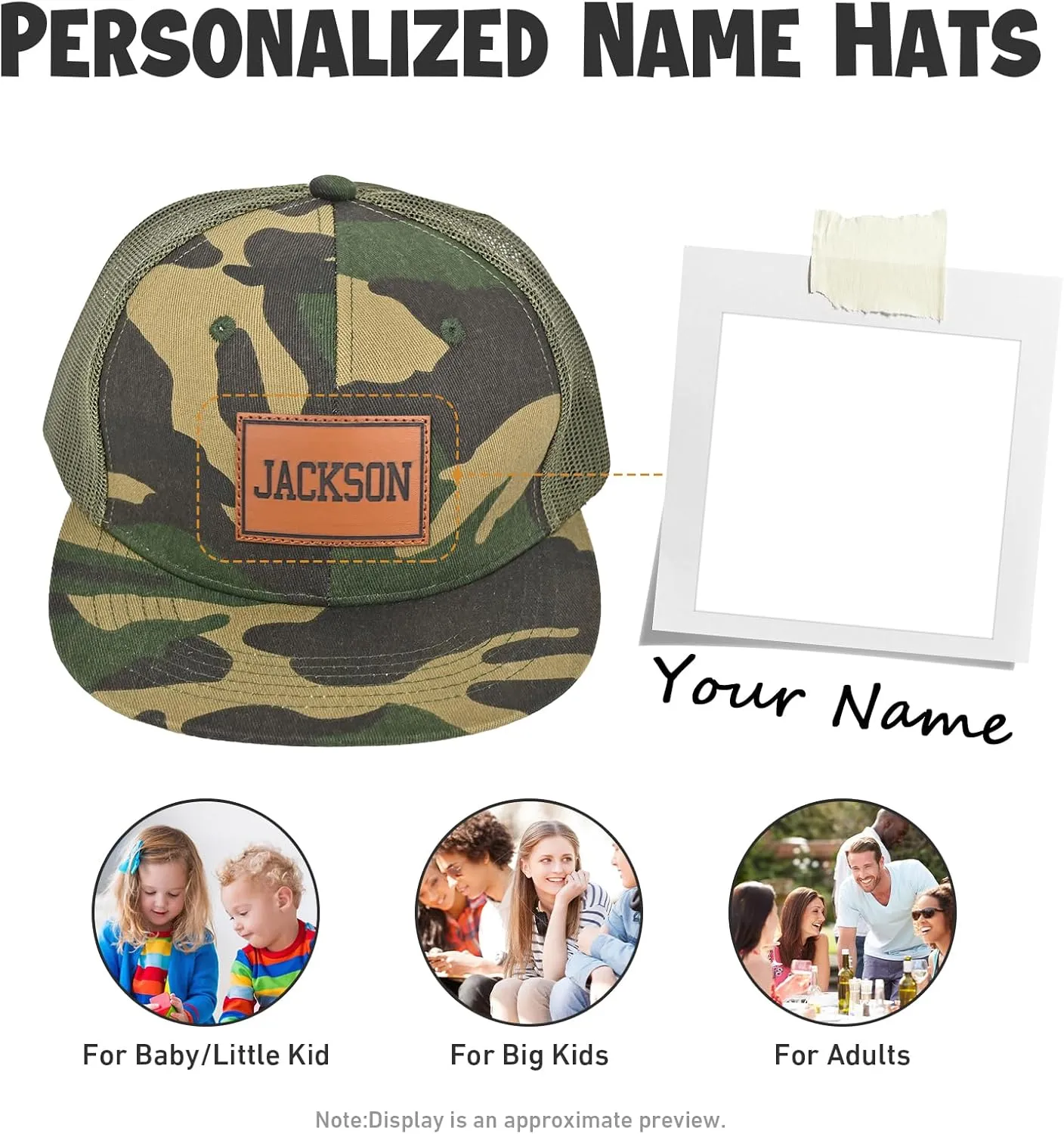 Personalized Kid Baseball Hat Cap: Custom Name Leather Sun Hats - Adjustable Snapback Trucker Caps for Child Boys Girls