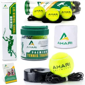 Premium Tennis Trainer Set, Pro Tennis Rebounder with Metal Base in a Carrying Cylinder, 3 Replacement Rebound Balls, & Wristband, Portable Tennis Practice Equipment for Solo Training.