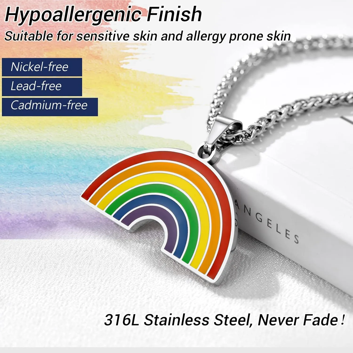 PROSTEEL Gay Pride Lgbtq Stuff, Rainbow Necklace, Lgbt Earrings, Pride Month Accessories, Pride Jewelry for Men Women, Come with Box