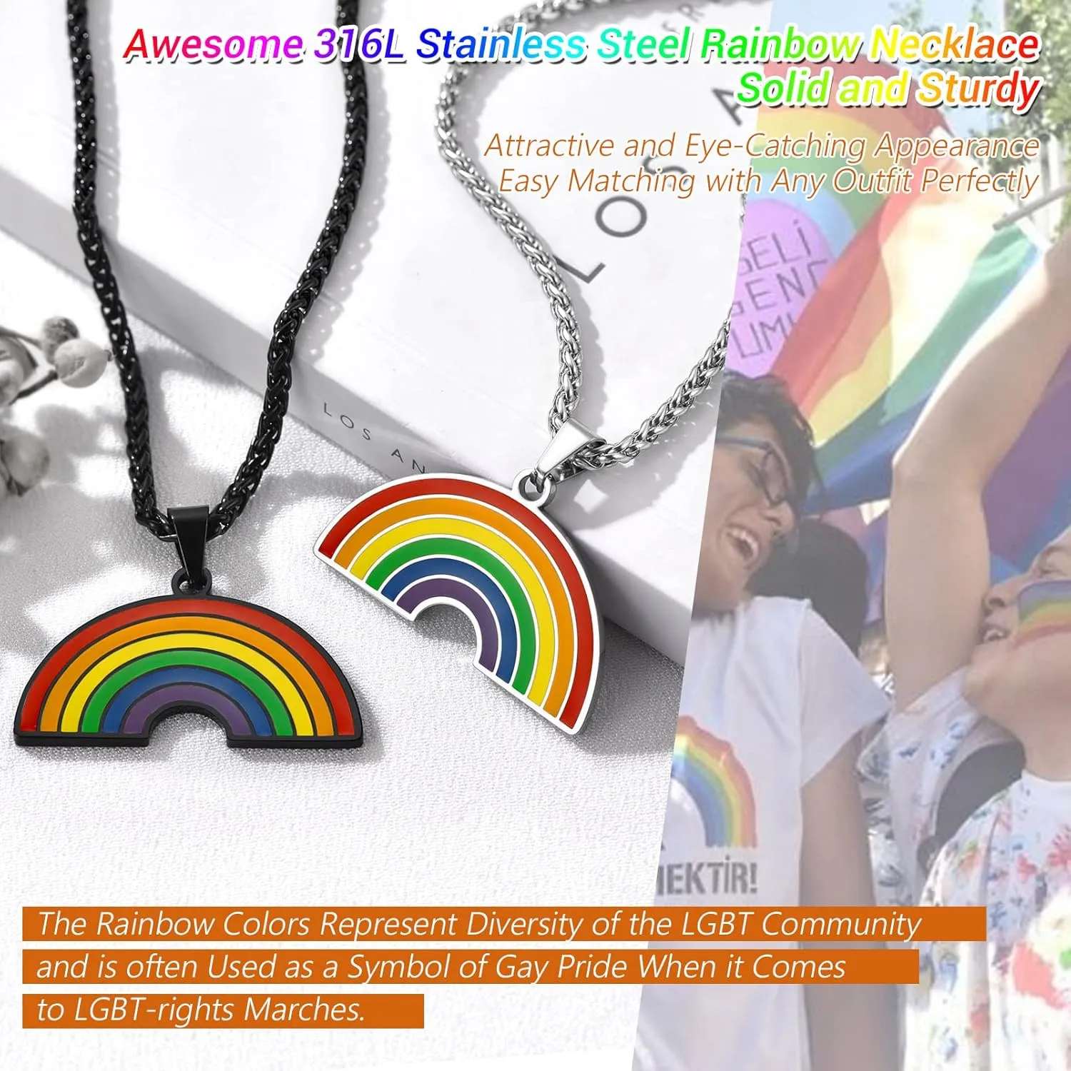 PROSTEEL Gay Pride Lgbtq Stuff, Rainbow Necklace, Lgbt Earrings, Pride Month Accessories, Pride Jewelry for Men Women, Come with Box