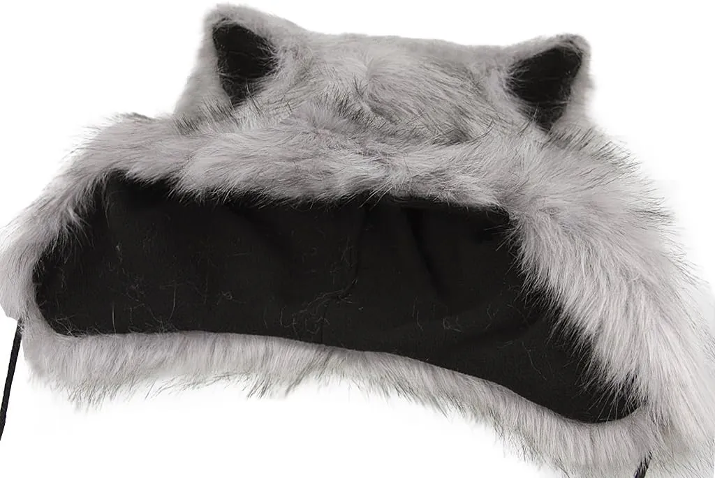 PURFUN Colorful Faux Fur Earflap Hats with Cat Ear, Adults Animal Theme Wolf Hooded Hat Cosplay Halloween Costume Caps