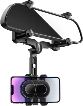 Rearview Mirror Phone Holder for Car,360Rotatable and Retractable Multifunctional Rear View Mirror Phone Holder,Four Corners Fixed Anti-Shake Design,for All Mobile Phones and All Car
