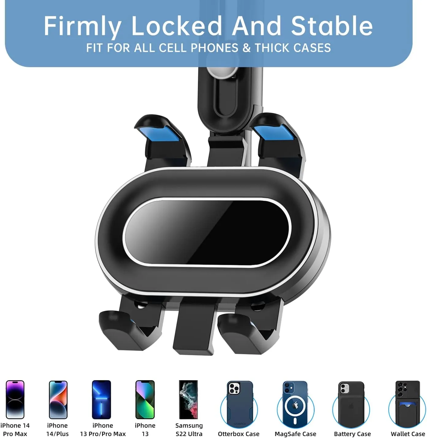 Rearview Mirror Phone Holder for Car,360Rotatable and Retractable Multifunctional Rear View Mirror Phone Holder,Four Corners Fixed Anti-Shake Design,for All Mobile Phones and All Car