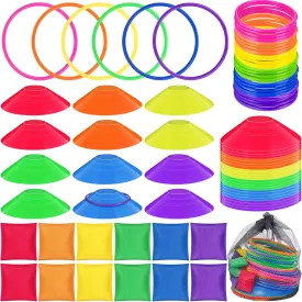 ShinyRelief 49 Pcs 3 in 1 Ring Toss Cone/Agility Soccer Cones for Kids Ring Toss Bean Bags Game with Storage Bag for Outside Play Agility Training Carnival Games Supplies