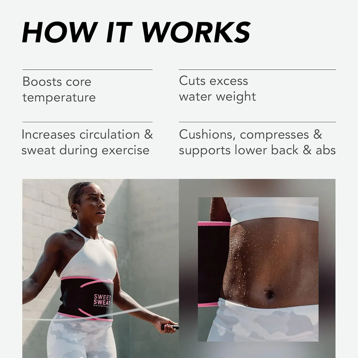 Sports Research Sweet Sweat Waist Trimmer - Premium Sweat Enhancing Fitness Belt for Women & Men - 5 Adjustable Sizes