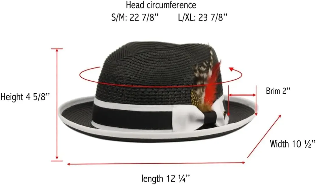 Spring Summer LDapper Fedora Men's Small Brim Straw Up Turn Diamond Shape with Size Adjustable Drawstring