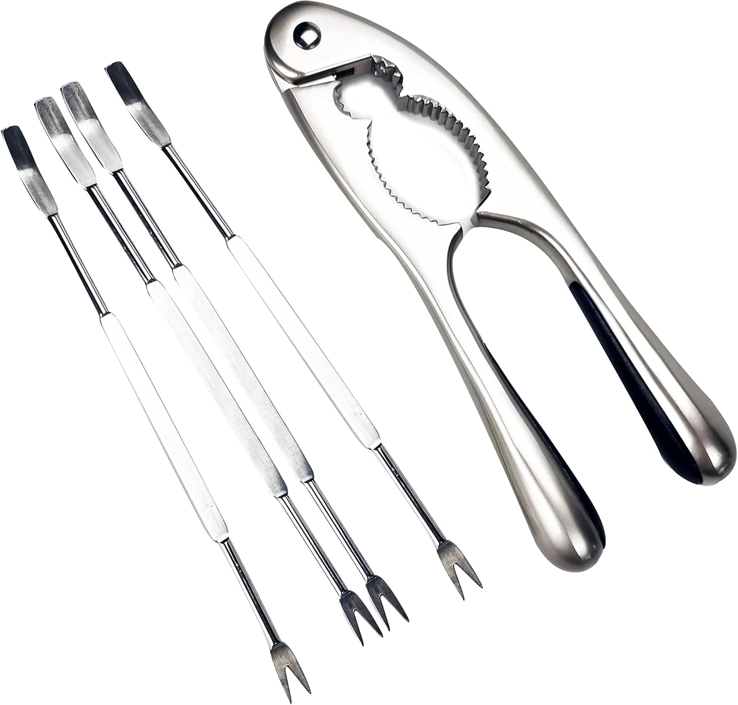 Stainless Steel Nuts Cracker Seafood Nutcracker Tool, Walnut Pecan Shellfish Crab Claw Leg Lobster Shell Opener Scooping Picks Tool, Heavy Duty Finger Protector Cutting with Non-slip Handle