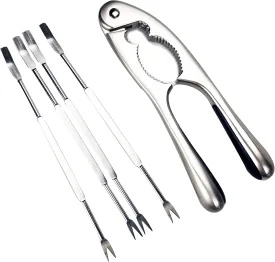 Stainless Steel Nuts Cracker Seafood Nutcracker Tool, Walnut Pecan Shellfish Crab Claw Leg Lobster Shell Opener Scooping Picks Tool, Heavy Duty Finger Protector Cutting with Non-slip Handle