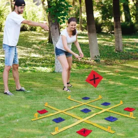 Tic Tac Toe Strap Game Outdoor,4 Ft X 4 Ft Portable Tic Tac Toe Bean Bag Toss Game,Outdoor Bean Bag Toss Game for Family