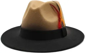 Two-Tone Fedora Hat with Feather Accent, Mint Green and Olive, Black Band