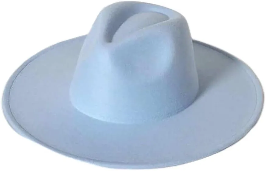 Wide Stiff Brim Fedora Hat Light Blue