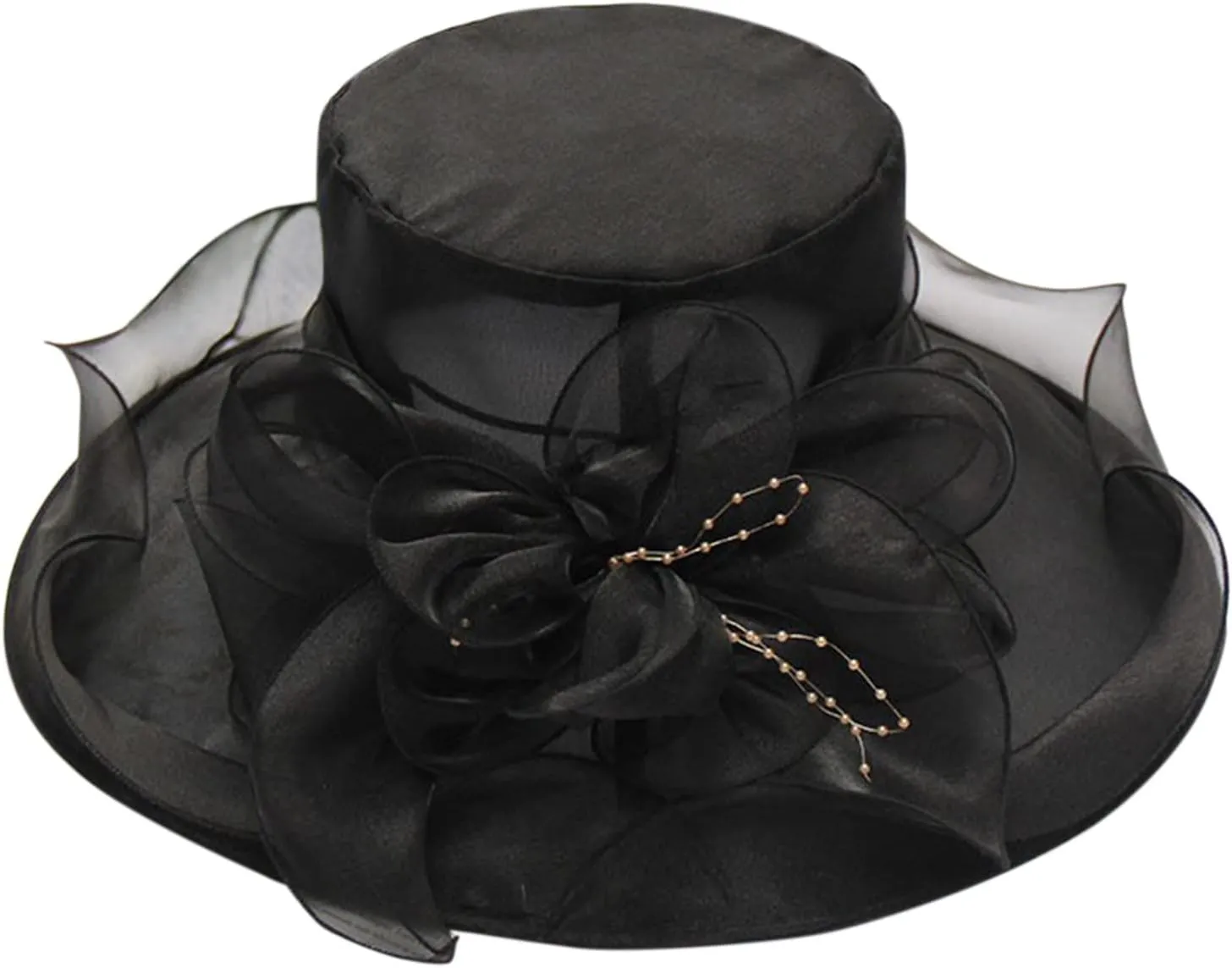 Women-Felt-Bowler-Fedora-Hat with Floral-Fascinator for Church-Wedding-Party Womens Hats Fashion (Black, One Size)