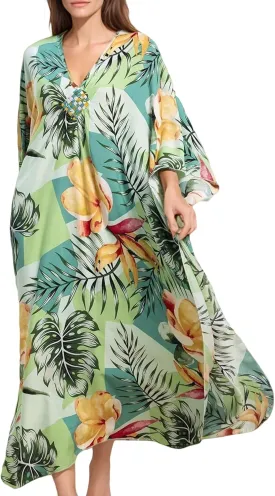 Women's Kaftan Dresses 2025 V Neck Batwing Sleeve Beach Cover Ups Plus Size Lightweight Caftans for Swimwear