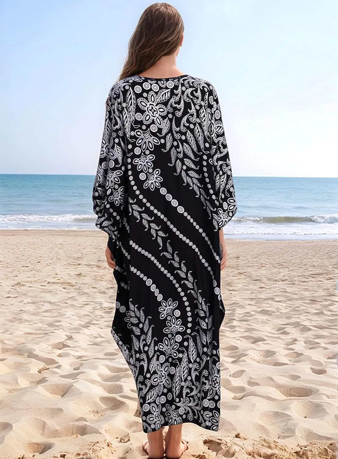 Women's Kaftan Dresses 2025 V Neck Batwing Sleeve Beach Cover Ups Plus Size Lightweight Caftans for Swimwear
