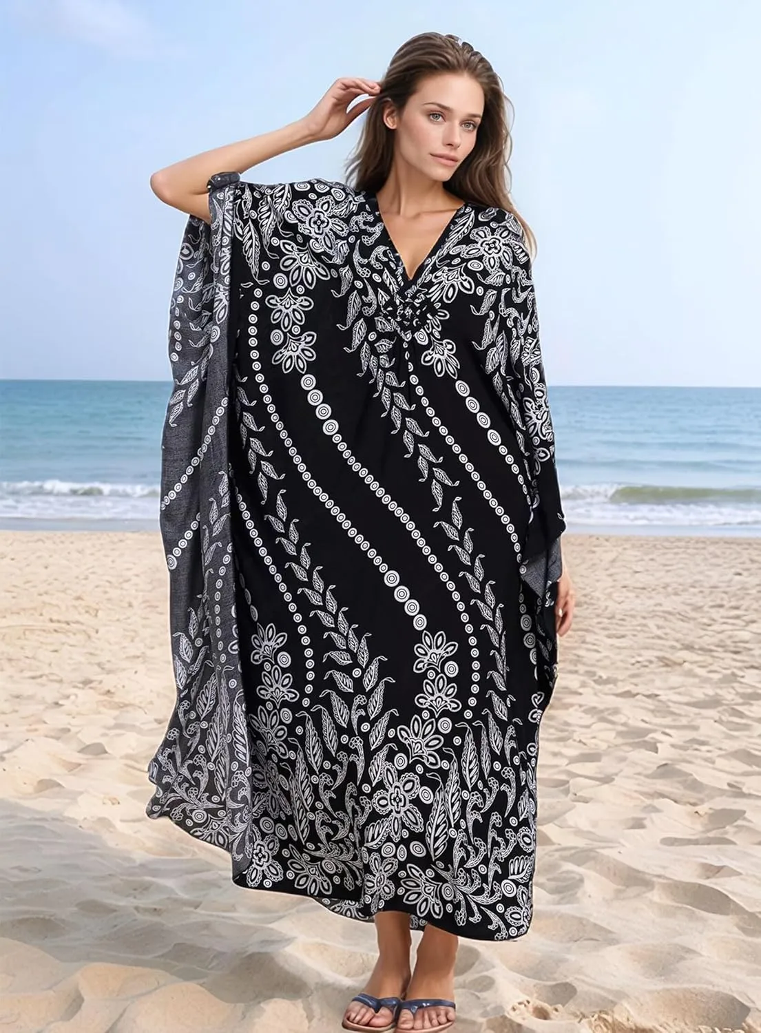 Women's Kaftan Dresses 2025 V Neck Batwing Sleeve Beach Cover Ups Plus Size Lightweight Caftans for Swimwear