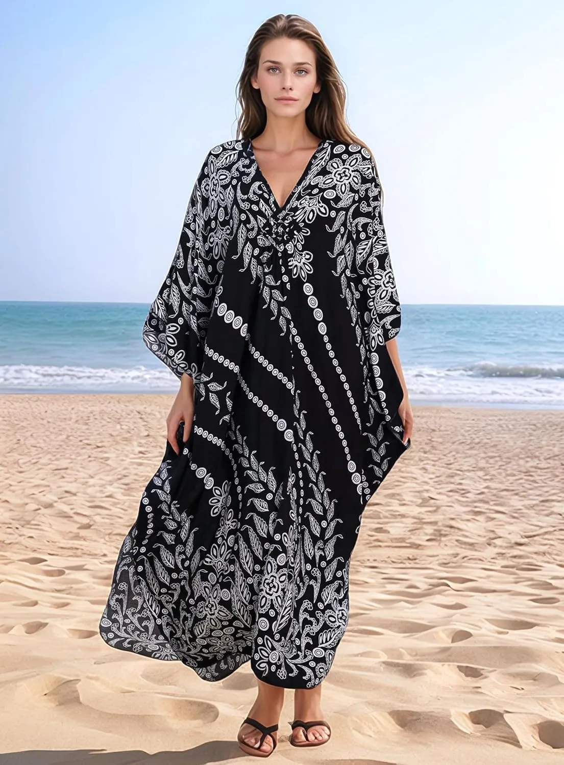 Women's Kaftan Dresses 2025 V Neck Batwing Sleeve Beach Cover Ups Plus Size Lightweight Caftans for Swimwear