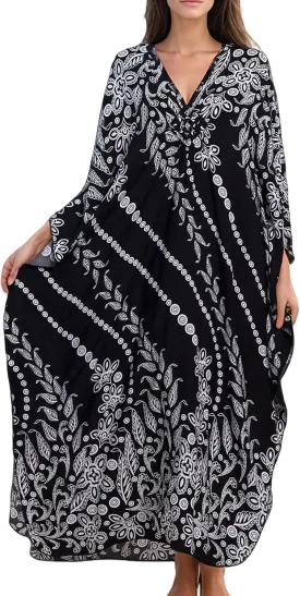 Women's Kaftan Dresses 2025 V Neck Batwing Sleeve Beach Cover Ups Plus Size Lightweight Caftans for Swimwear