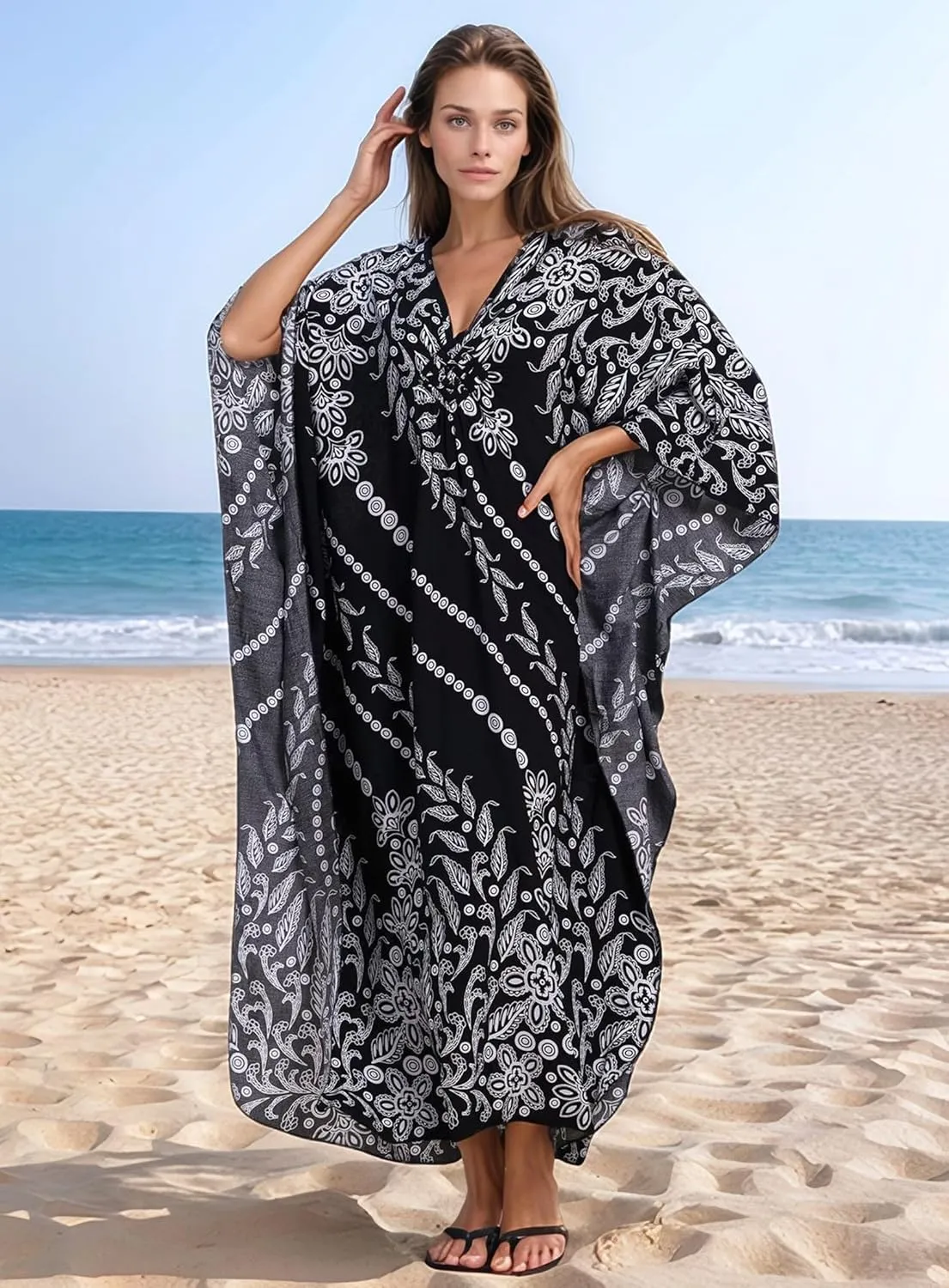 Women's Kaftan Dresses 2025 V Neck Batwing Sleeve Beach Cover Ups Plus Size Lightweight Caftans for Swimwear