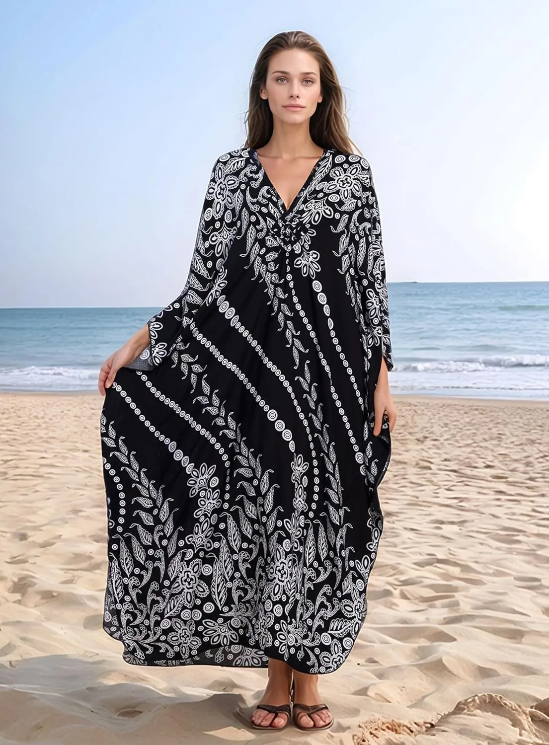 Women's Kaftan Dresses 2025 V Neck Batwing Sleeve Beach Cover Ups Plus Size Lightweight Caftans for Swimwear