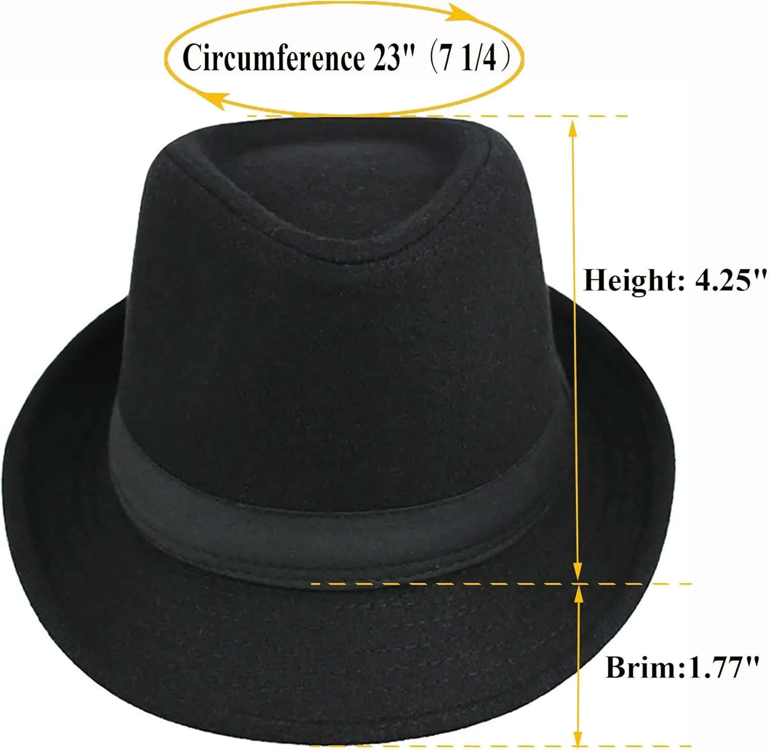 Womens Mens Classic Felt Trilby Hat Short Brim Fedora Hat Black Manhattan Gangster Jazz Hat for Unisex
