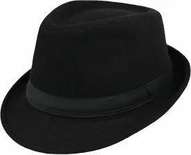 Womens Mens Classic Felt Trilby Hat Short Brim Fedora Hat Black Manhattan Gangster Jazz Hat for Unisex