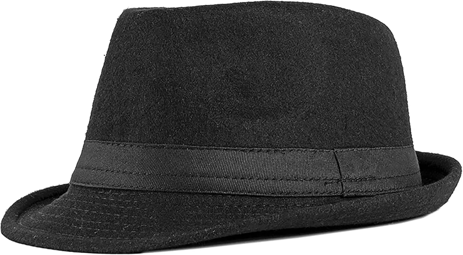 Womens Mens Classic Felt Trilby Hat Short Brim Fedora Hat Black Manhattan Gangster Jazz Hat for Unisex