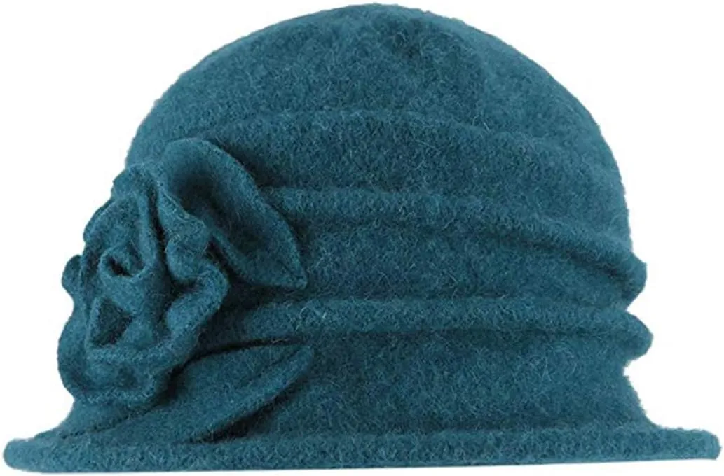 Young_Me Women's Floral Trimmed Wool Blend Cloche Winter Hat