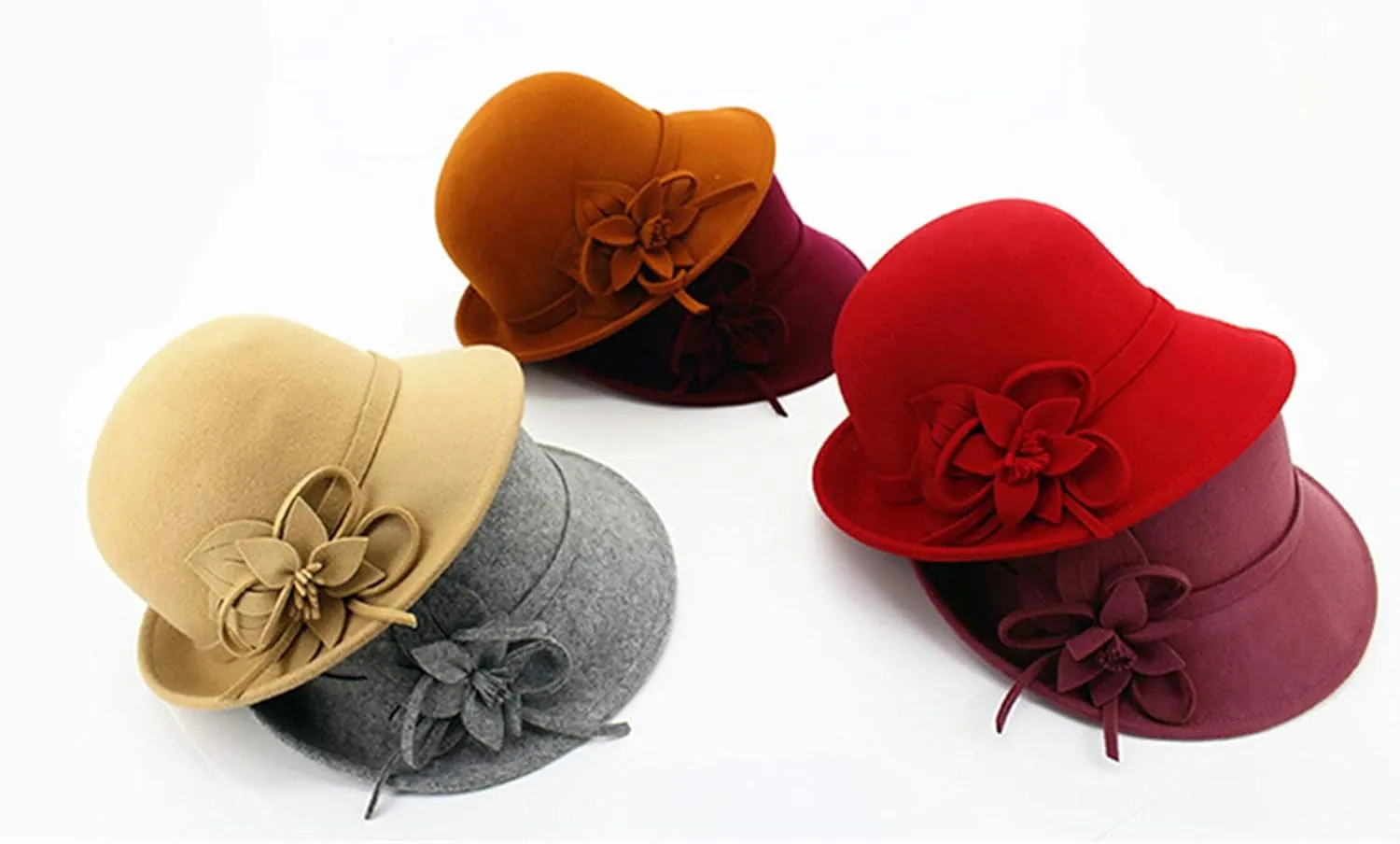Young_Me Women's Floral Trimmed Wool Blend Cloche Winter Hat