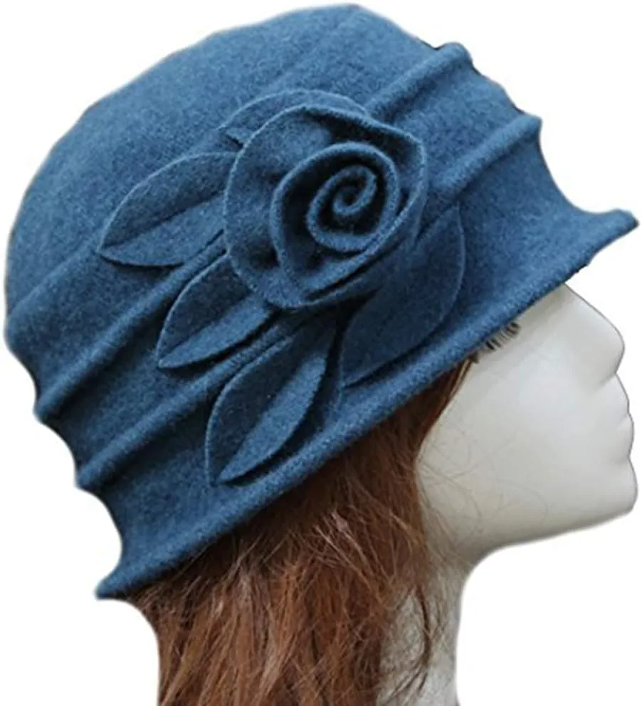 Young_Me Women's Floral Trimmed Wool Blend Cloche Winter Hat