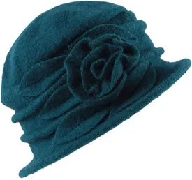 Young_Me Women's Floral Trimmed Wool Blend Cloche Winter Hat