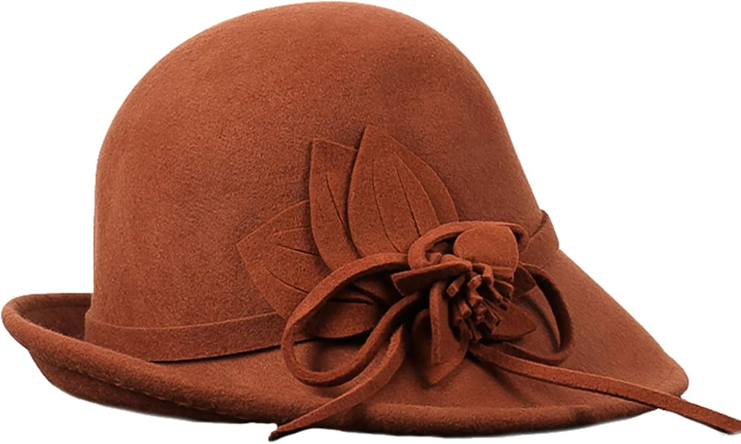 Young_Me Women's Floral Trimmed Wool Blend Cloche Winter Hat