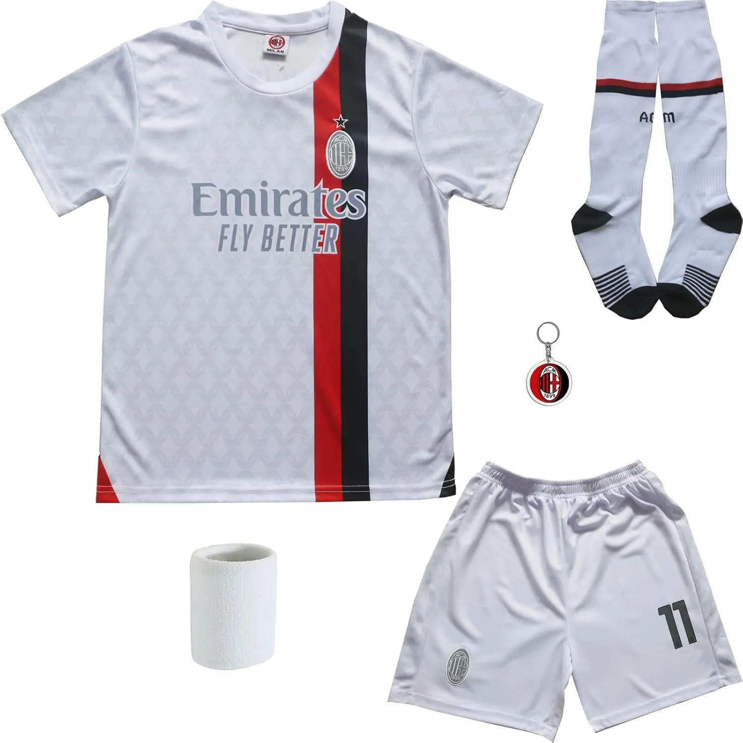 Youth Sportswear Milan Christian Pulisic 11 Kids Home Red Soccer Jersey/Shorts Bag Keychain Football Socks Set