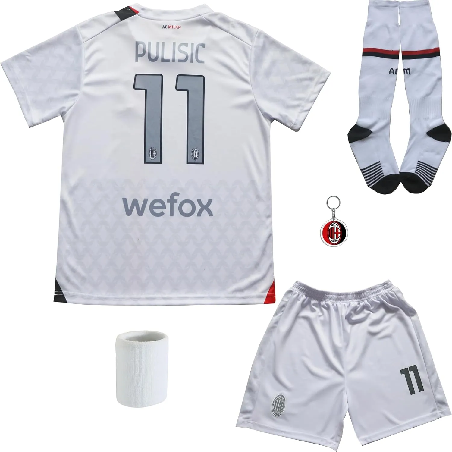 Youth Sportswear Milan Christian Pulisic 11 Kids Home Red Soccer Jersey/Shorts Bag Keychain Football Socks Set